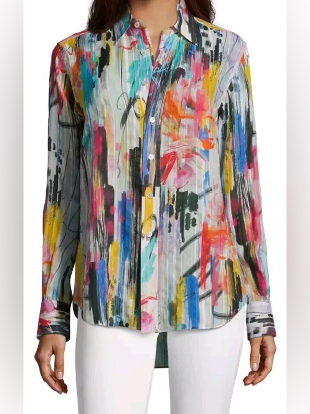 Robert Graham Woman's Carrie Painterly Button Down Long Sleeve Dress Shirt